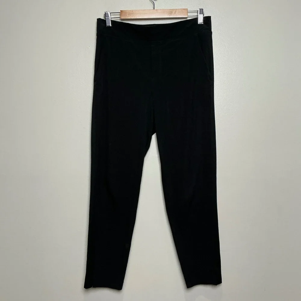Athleta Brooklyn Ankle Pants Women Size 6 Black Ribbed Side Travel Excellent - Picture 1 of 8